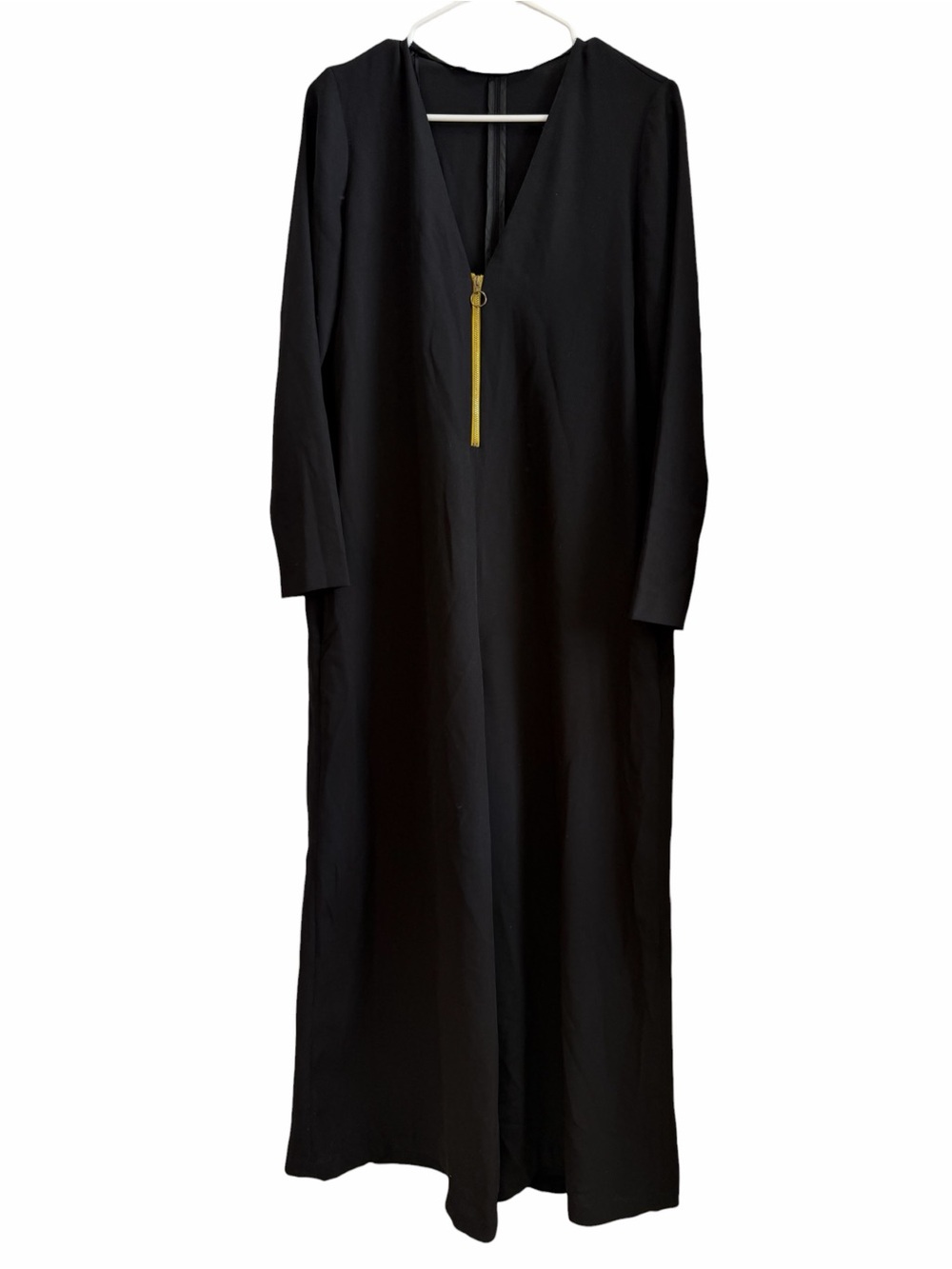 Black Long Sleeve Maxi Romper with Front Zip